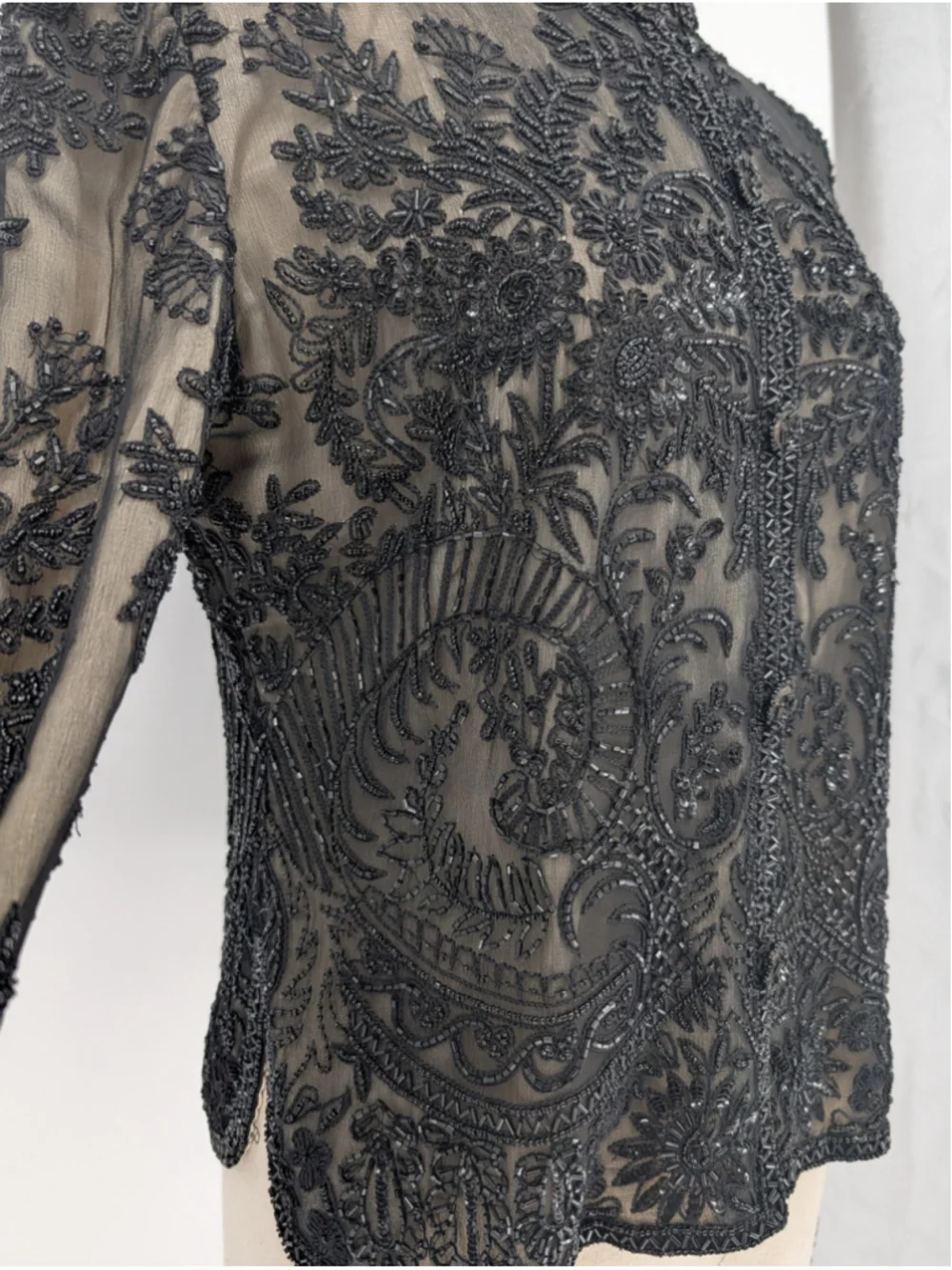 Vintage Adrianna Papell Evening Black Beaded Silk Jacket 90s Size L Y2K Formal - Picture 5 of 16